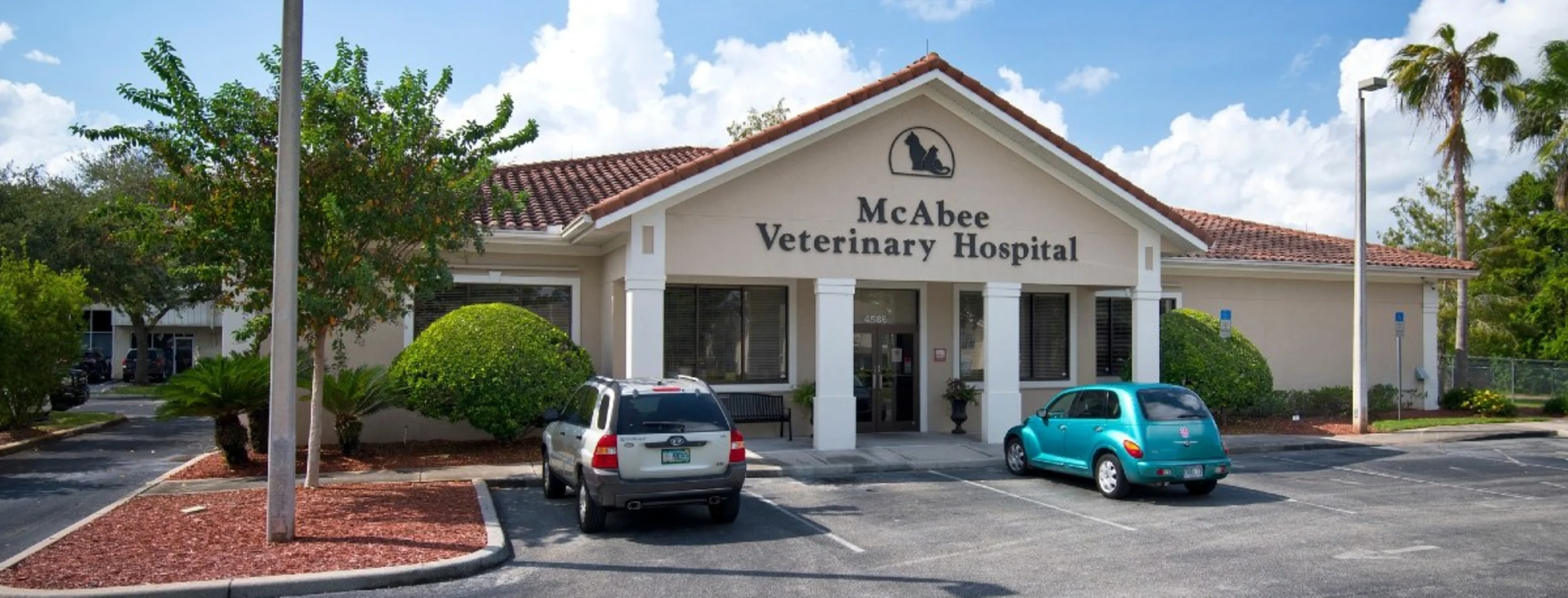 Exterior and entrance of McAbee Veterinary Hospital